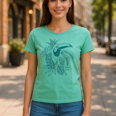 Imagem de Camiseta Feminina Estampada Malwee, G, Verde claro