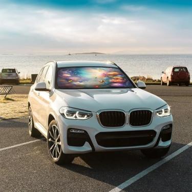 Imagem de Para-brisa dianteiro de borboletas para carro, guarda-sol dobrável, guarda-sol para carro, mantém o veículo fresco para a maioria dos veículos, guarda-chuva de para-brisa 144,8 x 76,2 cm