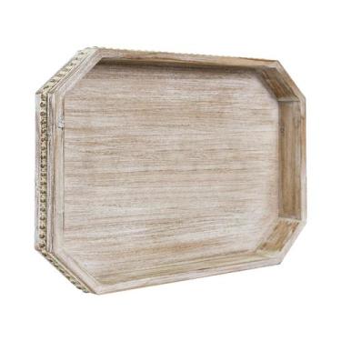 Imagem de Bandeja decorativa CEDARLUX Bandeja de servir rústica branca lavada