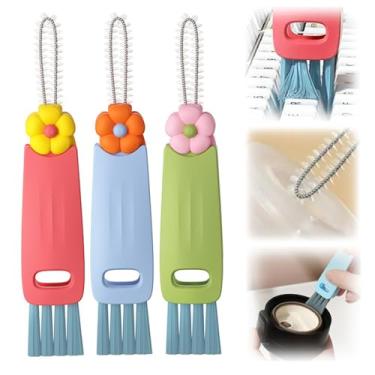 Imagem de Escova de Limpeza para Tampa Copo Multifuncional 3 em 1 Limpador Portátil Entrecortes Espaços apertados Garrafas Conjunt