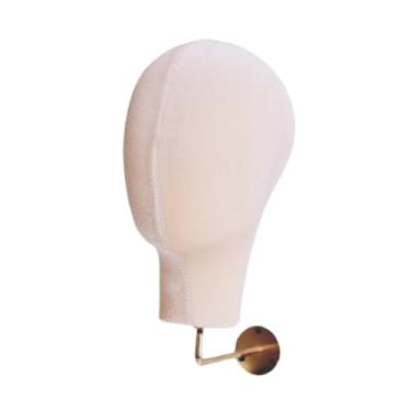 Imagem de oshhni Cabeça de manequim feminina de veludo para parede, com base de metal, versátil, leve e prática, ideal para salões de beleza, Bege