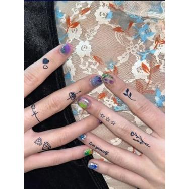 Imagem de 2 peças de tatuagens minimalistas semi permanentes de suco de ervas floral padrão de diamante 7-14 dias sem queda de dedo não refletivo clavícula braço ombro pescoço perna corpo tatuagem adesivo