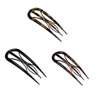 Imagem de Pacote com 3 grampos de cabelo de rabo de cavalo em forma de U (preto, estampa de leopardo amarelo, estampa de leopardo marrom)