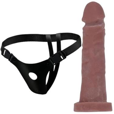 Imagem de Cinta Peniana Ajustável De Couro Cintaralho Regulável Com Pênis De Borracha Realístico Dildo Consolo Prótese Pinto Cacete Pau (CINTA VARIAÇÕES:17X3,5 CHOC)