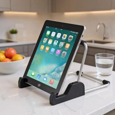 Imagem de Suporte de tablet ajustável, liga de alumínio antiderrapante para mesa, adequado para tablets, iPad Samsung e Kindle Fire, suporte de exibição para foto