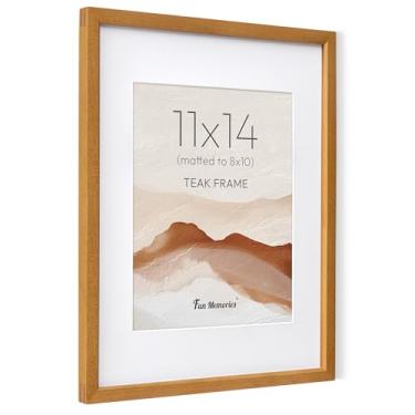 Imagem de Fun Memories Moldura para fotos de 28 x 35,5 cm, moldura de madeira maciça natural de teca com vidro temperado HD, moldura de madeira simples moderna de 28 x 35,5 cm, fosco para fotos de 20 x 25,4 cm