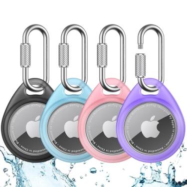 Imagem de UNBREAKcable Suporte para Apple AirTag-pacote com 4 [ajuste firmemente] [fácil de instalar] [segura a AirTag] capa protetora de TPU à prova d'água com chaveiro de aço inoxidável 304 para mochilas