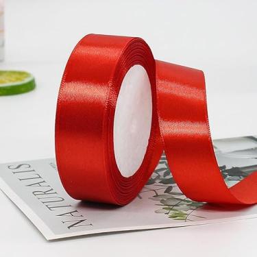 Imagem de Fita de cetim vermelha dupla face, 2,5 cm x contínuo 25 metros, fita de tecido para buquê de laços, embrulho de presente de Natal, arranjo floral (2,5 cm vermelho)