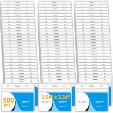 Imagem de Marspark 500 peças porta-cartões de identificação horizontais de plástico transparente para crachá de identificação, porta-cartões de identificação com zíper resselável à prova d'água, capa de PVC