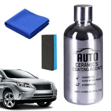 Imagem de Revestimento cerâmico para carros, líquido de polimento com acabamento de 100 ml - com toalha e esponja para remoção de arranhões de , para caminhão automotivo, reboque, SUV, RV, aro de