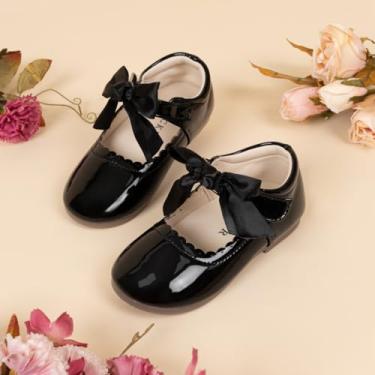 Imagem de Sapatilhas Mary Jane para meninas pequenas com laço para festa de casamento, escola, A01 Preto, 9.5 Toddler