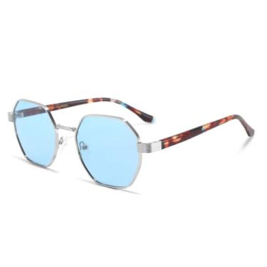 Imagem de Óculos de proteção UV200-400 com armação metálica, lentes polarizadas e modernas para homens e mulheres, na cor azul claro, modelo BH01.