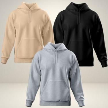 Imagem de Kit 3 Moletom Blusa de Frio Masculina Algodão Moleton Canguru Com Bols