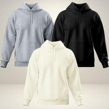 Imagem de Kit 3 Moletom Blusa de Frio Masculina Algodão Moleton Canguru Com Bols