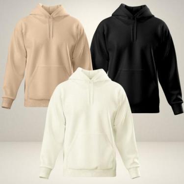 Imagem de Kit 3 Moletom Blusa de Frio Masculina Algodão Moleton Canguru Com Bols