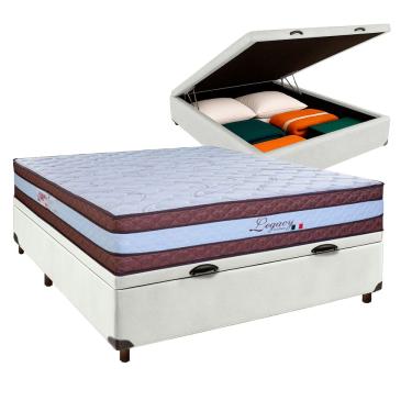 Imagem de Cama Box Bau Branco Casal + Colchão Molas Ensacadas Legaccy Paropas