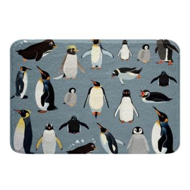 Imagem de Erosebridal Pinguins Tapete de banheiro para meninos, animais da Antártica capacho para crianças e meninas, tapete de banheiro com desenho de pequenos pinguins, tapete de banho com tema de safári selvagem, antiderrapante, absorvente de água, 50 cm x 81 cm