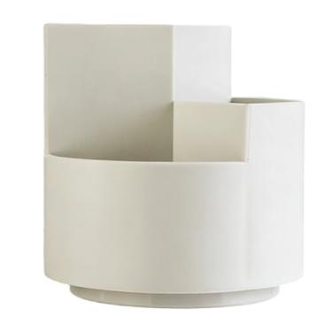 Imagem de Fockety Suporte para Caneta Giratório, Multifuncional Com 3 Slots Organizador de Material de Papelaria Giratório de 360 ​​graus Organizador de Mesa de Plástico para Trabalho (WHITE)