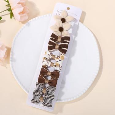 Imagem de Conjunto de 10 clipes de laços de cabelo de 4,3 a 5 cm de tecido macio com flores, clipes totalmente forrados, pequenos acessórios de cabelo para mulheres, jovens, aniversário, Natal, férias