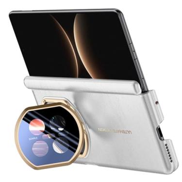 Imagem de LTLMYDAM Capa estilo empresarial para Huawei Mate X7, capa de proteção de dobradiça de couro com suporte para câmera, capa de proteção contra quedas, textura de lichia, branca, X7