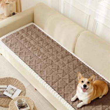 Imagem de Arfntevss Capa de sofá para cães, de pelúcia, lavável, para 2 almofadas, sofá felpudo, antiderrapante, protetor de móveis (chocolate boho, 70 cm x 150 cm)