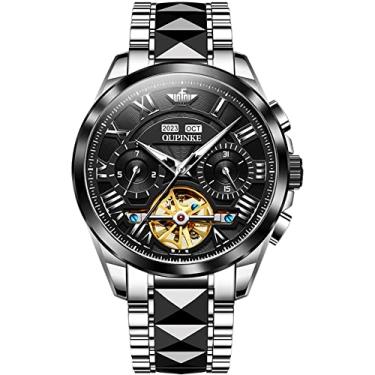 Imagem de OLEVS Relógio masculino automático, esqueleto, mecânico, luxuoso, à prova d'água, luminoso, tungstênio, Preto3236