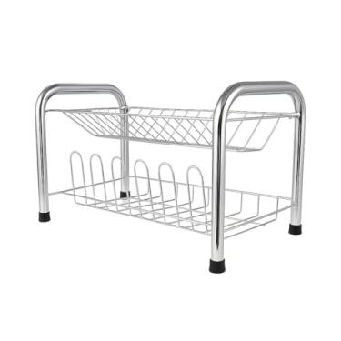 Imagem de Escorredor de Pratos Duplo em Aço Reforçado - Disponível em 39.5 x25.5 x27cm para Refeições Familiares e Churrasco(Prata)