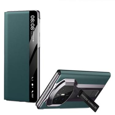 Imagem de LTLMYDAM Capa com suporte para Huawei Mate X7, capa flip de couro com fecho magnético de hibernação inteligente, verde, X7