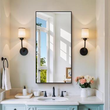 Imagem de COFENY Espelho de banheiro preto para parede, retangular de 50 x 101 cm com moldura de metal, penteadeira moderna para banheiro, sala de estar, entrada pendurada horizontal ou vertical