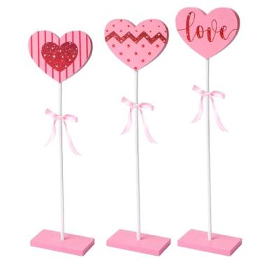 Imagem de Yymobt 3 peças de decoração de madeira de coração de dia dos namorados com laço, bandeja de coração em camadas, conjunto de placas decorativas rosa para festa de casamento, mesas de centro de mesa