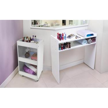 Imagem de Kit Estética - Mesa de Manicure Moderna + Carrinho Auxiliar p/ Salão d