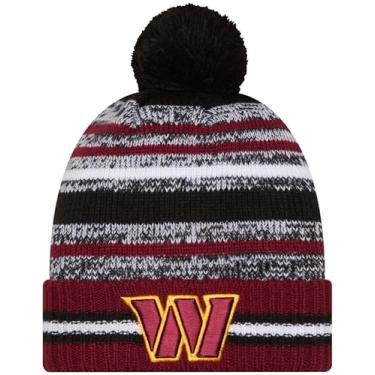 Imagem de New Era Washington Commanders Sideline Sport Borgonha Listrado Punho Gorro de Malha Pom - NFL Cheer Cuff Knit Cap