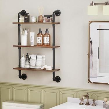 Imagem de pcagfaajmh Prateleiras flutuantes para banheiro – Prateleira divisória de madeira rústica de 3 níveis, prateleira organizadora de armazenamento para quarto, sala de estar, cozinha, escritório