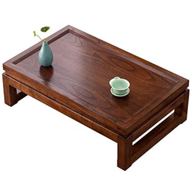 Imagem de AkosOL Mesa de chá pequena para varanda japonesa, mesa de janela simples, mesa de café, mesa de centro de tatami de madeira, mesa baixa para casa, 80 x 50 x 30 cm, Brownb
