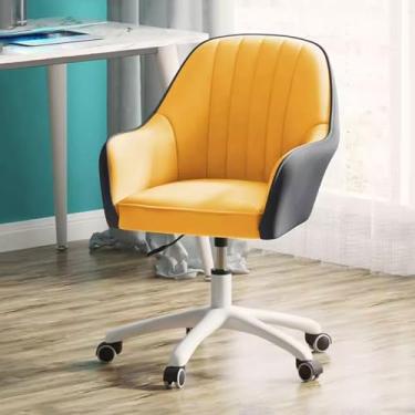 Imagem de AkosOL Cadeiras giratórias de meados do século com apoio de braço, cadeiras de escritório em casa estofadas no meio do encosto, cadeira de trabalho de estudo com rodas, cadeira de escritório executiva