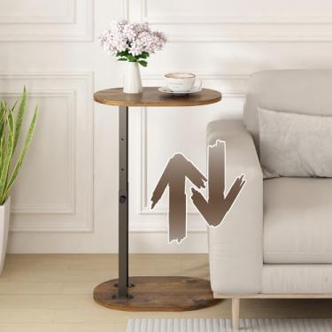 Imagem de Mesa Lateral Retrátil Tipo C, Mesa Auxiliar de Altura Ajustável, Suporte de Sofá para Quarto e Sala de Estar, Mesa Auxiliar de Escritório Prática em Cor Marrom