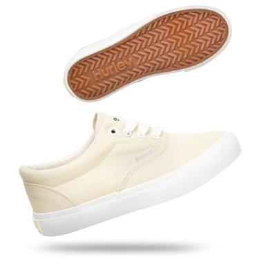 Imagem de Hurley Marley Tênis infantil de lona com cadarço – Tênis de skate de cano baixo para crianças, calçados esportivos para meninos e meninas, Bege/branco, 12 Little Kid