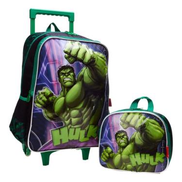Imagem de Kit Mochila Rodinha Lancheira Hulk Verde Menino Luxcel