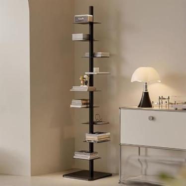 Imagem de Estante de livros de nível invisível, estante vertical, estante de metal, altura ajustável, torre de livros vertical, para sala de estar, quarto, escritório em casa, preta