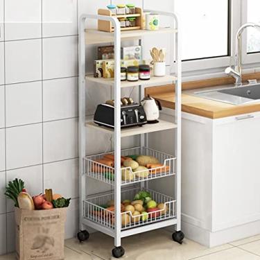 Imagem de Carrinho de armazenamento fino rústico, carrinho de cozinha com rodinhas de malha de metal, carrinho utilitário bloqueável para banheiro e cozinha, organizador de despensa que economiza espaço (C-5