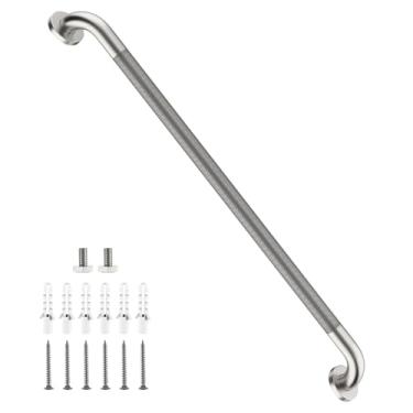 Imagem de Barra de apoio de níquel escovado 91 cm, barra antiderrapante iHansee para banheiro com aderência serrilhada, corrimão de segurança longo de aço inoxidável para escada de banheira, alça de chuveiro