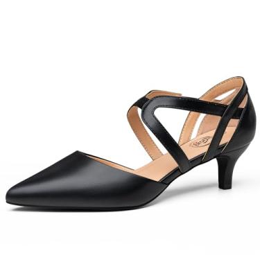 Imagem de Trary Sapato feminino de salto baixo bico fino confortável para trabalho e escritório, Poliuretano preto, 39