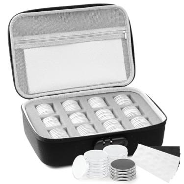 Imagem de Affrolling Caixa de armazenamento de moedas à prova de fogo e à prova d'água 96 peças 46 mm porta-moedas para colecionadores, estojo de cápsula com trava com 196 peças de juntas de 10 tamanhos para