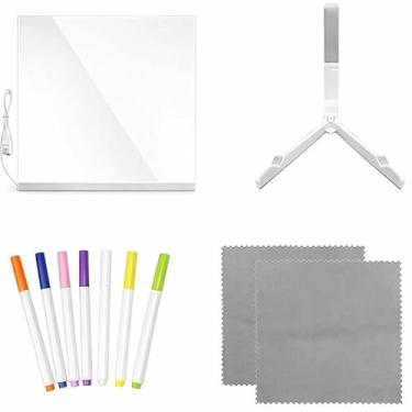 Imagem de Quadro Lousa LED Acrílico, Luminária para Escrever e Desenhar com 7 Canetas Coloridas Apagáveis, Efeito 3D, Base de Mesa, Cabo USB, para Crianças, Recados e Escritório
