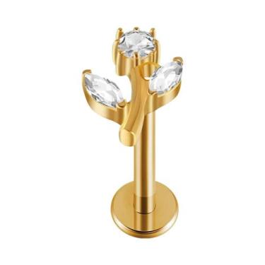 Imagem de Brinco De Titânio Com Zircônia Cúbica E Rosca Interna Para Labret, Tra