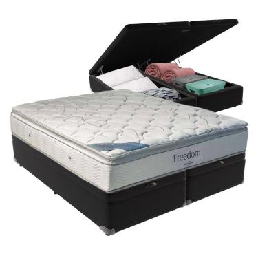 Imagem de Cama Box Com Baú King E Colchão Freedom Ortobom D33 Cor:preto