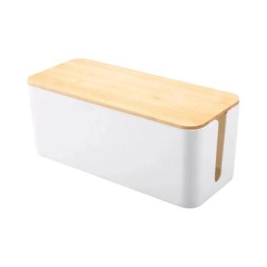 Imagem de Caixa Organizadora De Cabos De Madeira À Prova De Poeira Para Fios De 