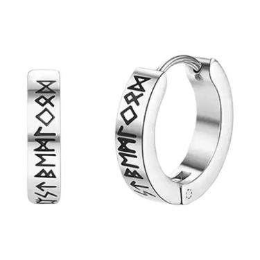 Imagem de Brincos De Argola Viking Unissex De Aço Inoxidável 12mm Com Runas, 2 P