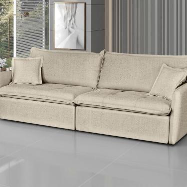 Imagem de Sofá Retrátil e Reclinável 280cm Linho Milano Marfim