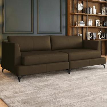 Imagem de Sofá 4 Lugares Living 270cm Pé Ferro Soren Couro Capuccino Z55 - Mpozenato